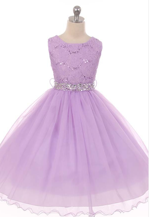 lavender sequin, lace, and rhinestones dress