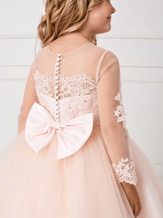 blush lace long sleeve flower girl dress