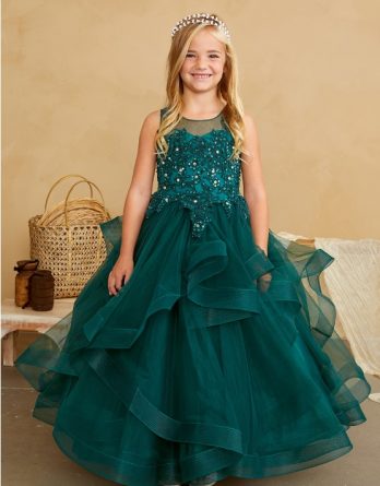 green ruffle ball gowns for children