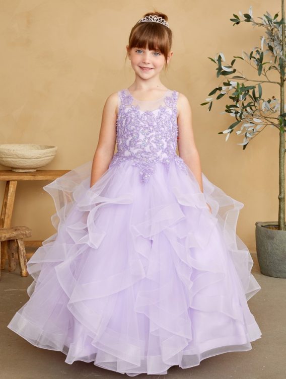 lilac ruffle ball gowns for children