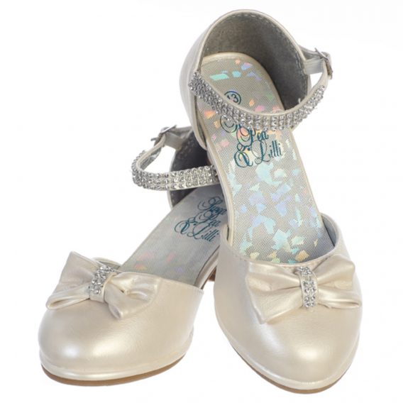 Girl's ivory shoes with 1 3/4" heel & rhinestones