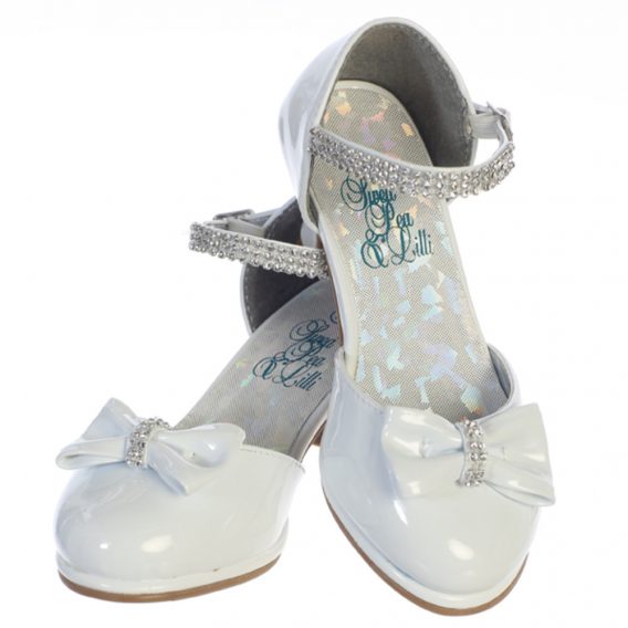 Girl's White shoes with 1 3/4" heel & rhinestones