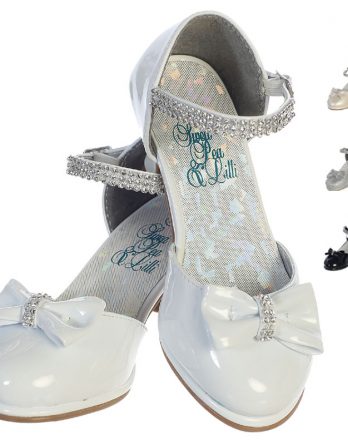 white heels for girls with 1 3/4" heel & rhinestones