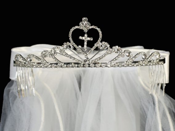 rhinestone cross tiara veil