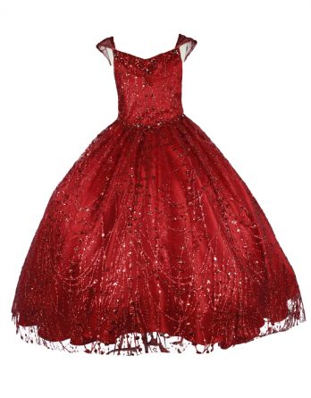 Girls Long Metallic Glitter Pageant Dresses. This elegant dress features a sweetheart sleeveless bodice, sparkly glitter embellishments, an open back, a long A-line skirt, and a lace-up corset back.