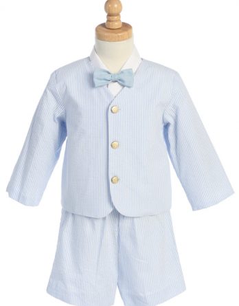Blue 4-Piece Suit Includes Jacket, Shorts, Shirt and Bow Tie