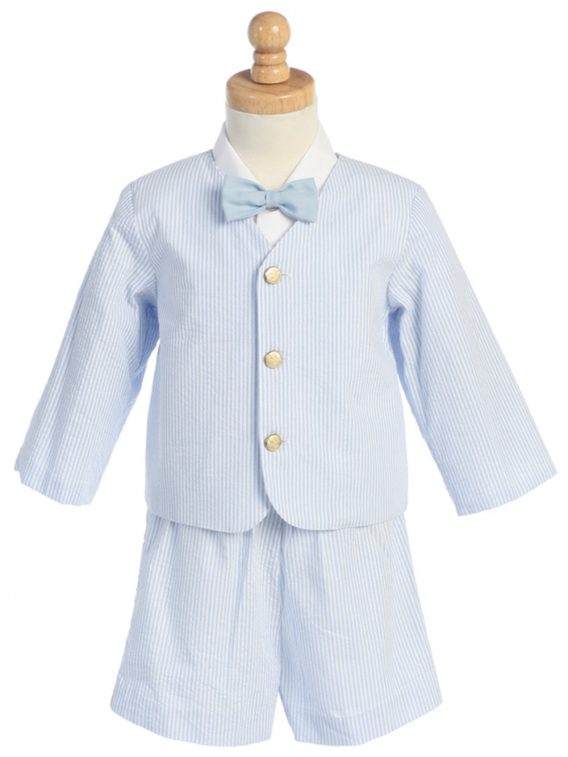 Blue 4-Piece Suit Includes Jacket, Shorts, Shirt and Bow Tie