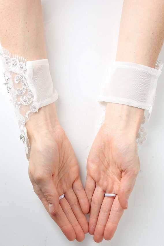white fingerless gloves