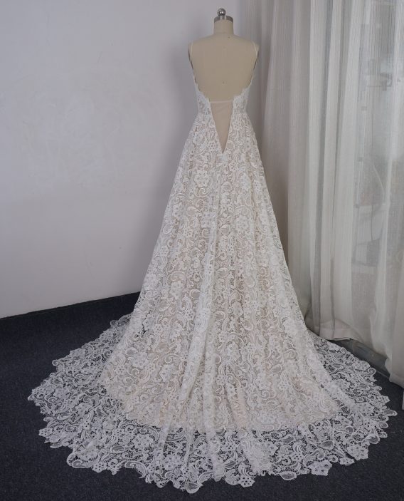 Boho Lace Bridal Dress, A-Line, Backless, for beach & country weddings