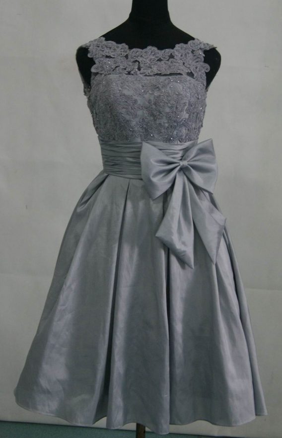silver short lace wedding dress