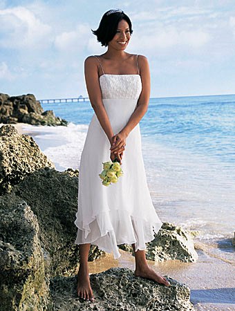 A Short Destination Bridal Dress with a sophisticated A-line silhouette.