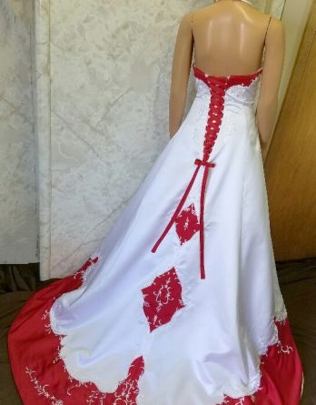 white and red halter wedding dress