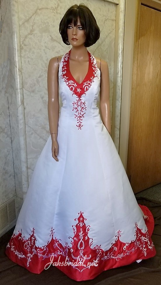 white and red wedding gown