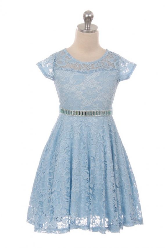 girls blue lace skater skirt dress