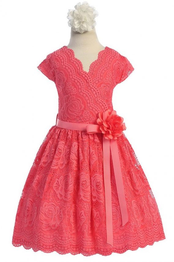 girls coral lace dress