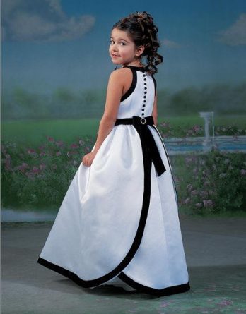 Long white and black halter flower girl dress.