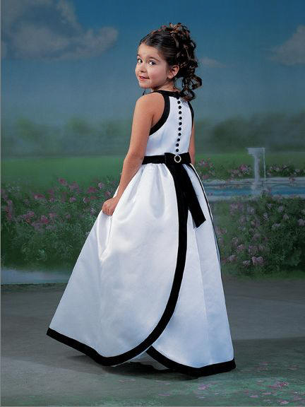 Long white and black halter flower girl dress.