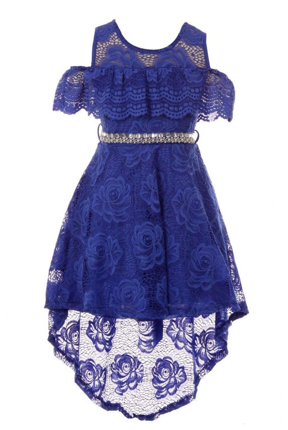 royal blue lace hi low dress