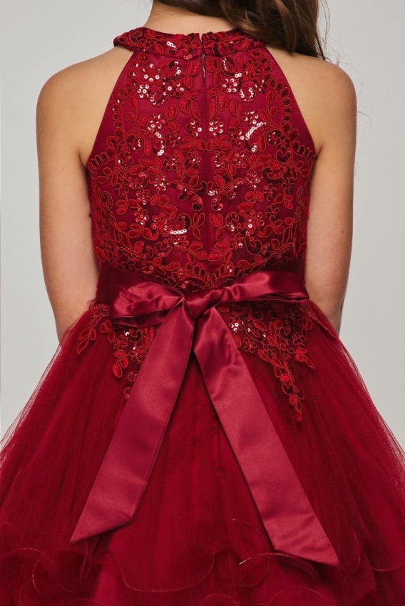 Girls Short Burgundy Applique Halter Dress by Cinderella Couture 5100