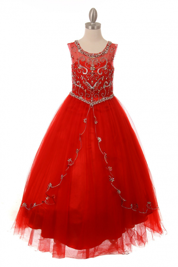 girls red rhinestone dress