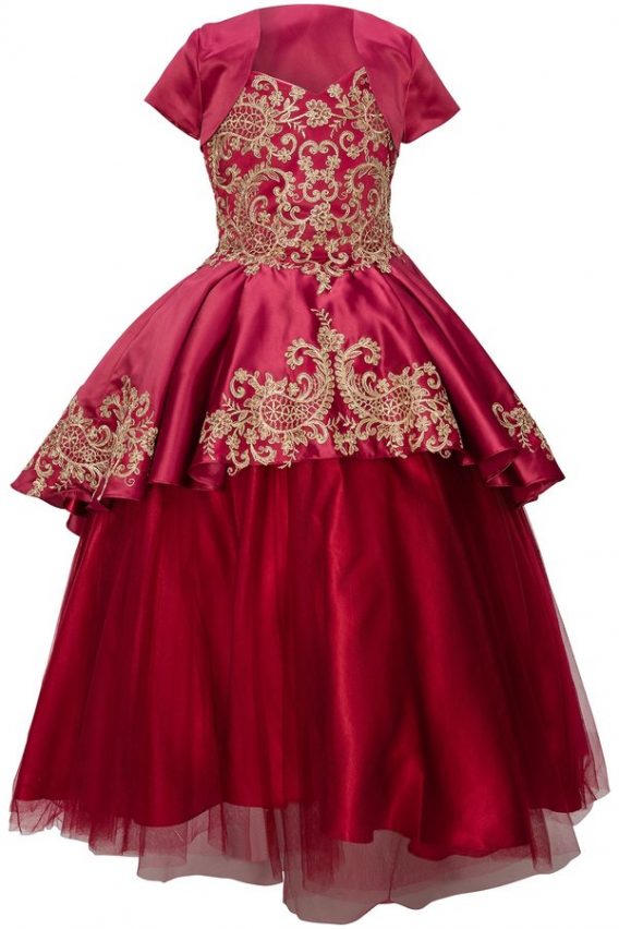 formal burgundy dress with detachable skirt