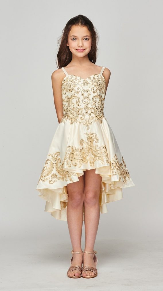 champagne hi low dress with detachable long skirt
