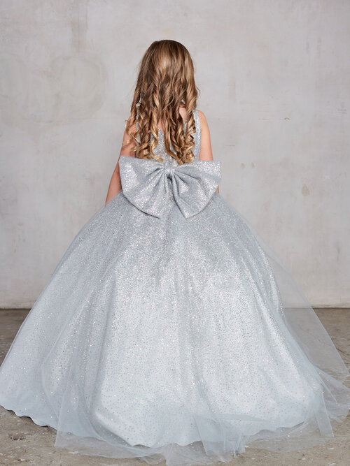 full length silver glitter dress