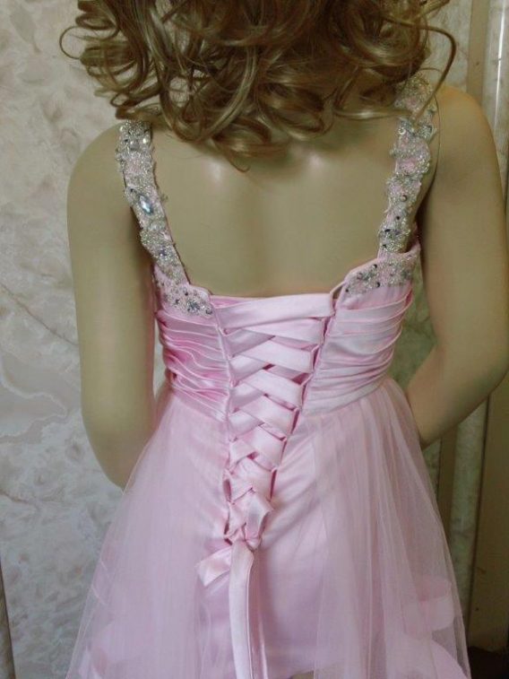 Pink High Low Girls Pageant Dress with corset lace up back