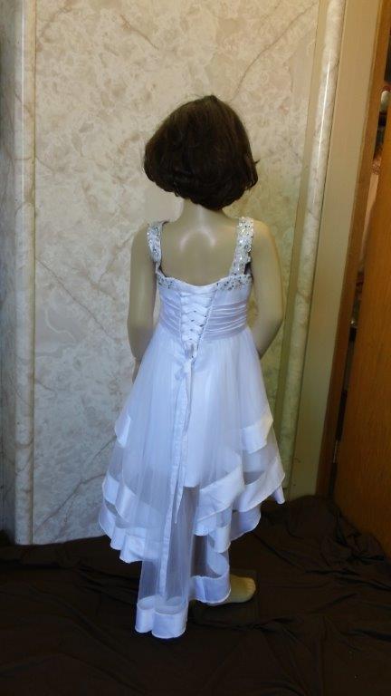 white high low size 10 girls pageant dress with corset lace up back