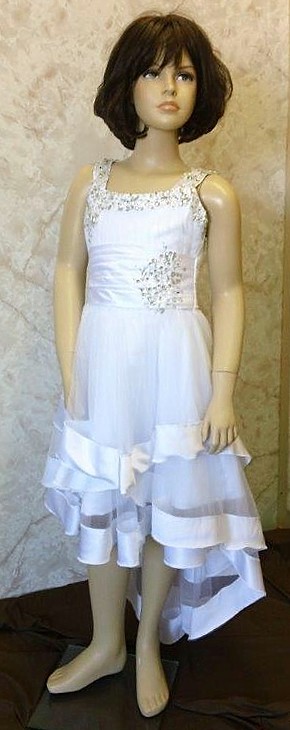 white High Low Girls Pageant Dress with corset lace up back