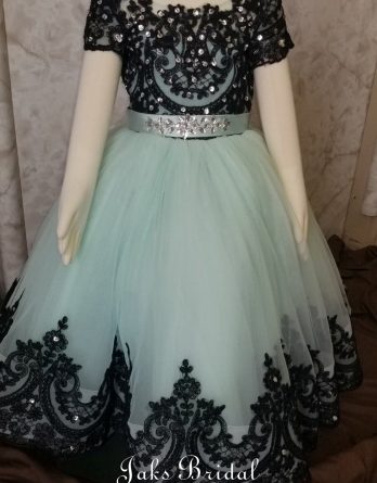 mint green and black lace dress