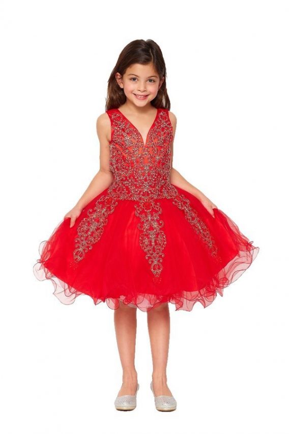 red sleeveless tulle girls holiday dress