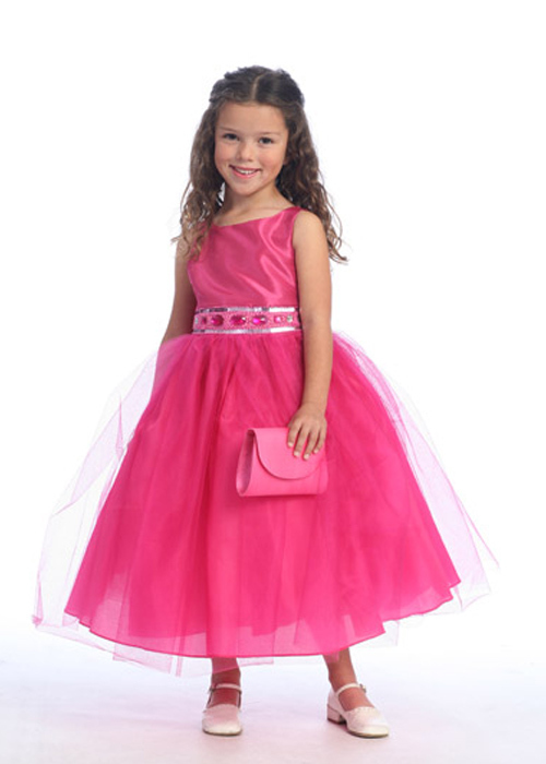 Fuchsia dress in crystal tulle with a stone waist on Sale for Easter.