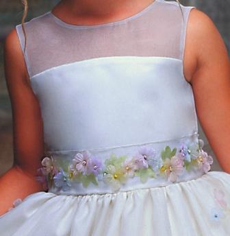 Girls Floral Embroidered Dress Perfect for Easter. Satin bodice with embroidered tulle skirt flowers along with the front waistline tulle back sash.