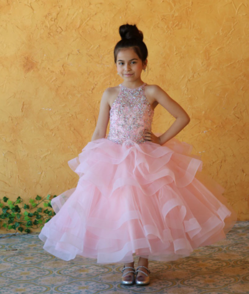 child size pink ball gown