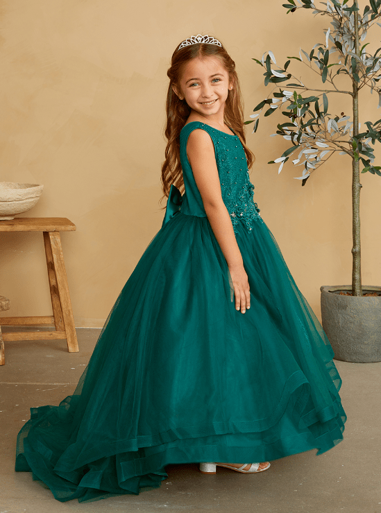 emerald green childs ball gown