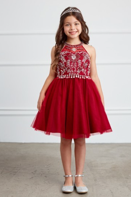 Little girls burgundy rhinestone dress.