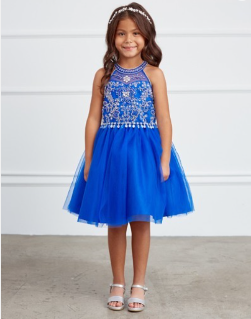 Little girls royal blue rhinestone dress