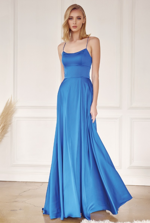 Royal blue bridesmaid dress with side pocket.