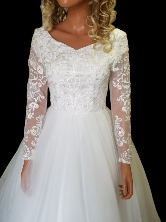 A-line Wedding Gown with sheer lace long sleeves