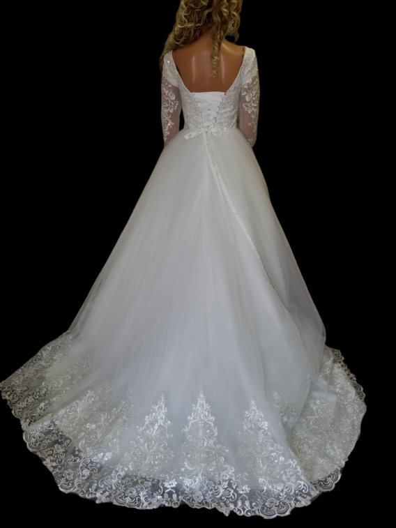 A-line Wedding Gown with sheer lace long sleeves