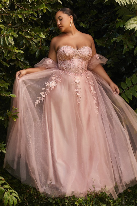 Blush beaded corset prom dress