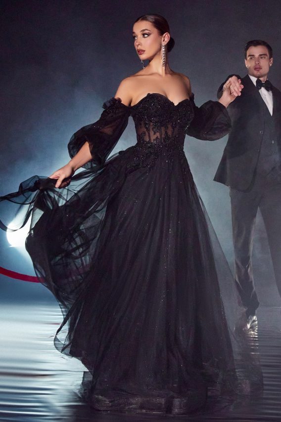 sexy black sheer bodice prom dress