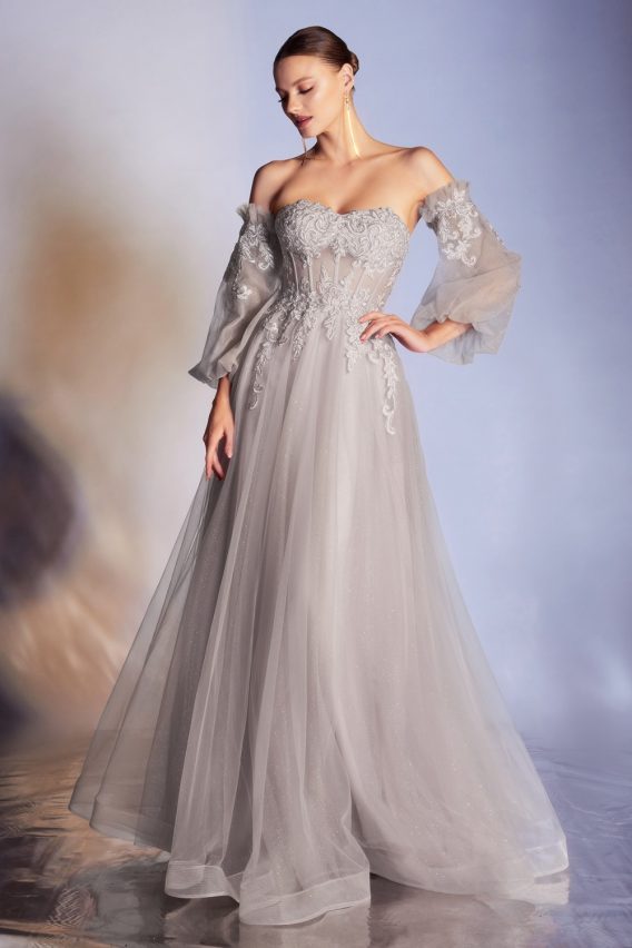 sexy silver sheer bodice prom dress