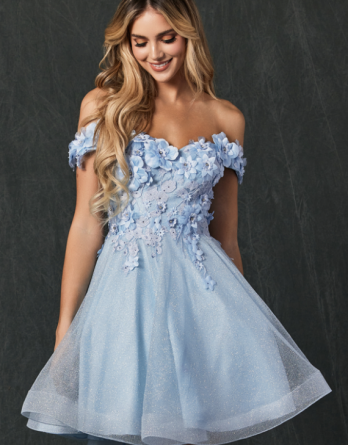 bahama blue 3D floral homecoming prom bridesmaid dress