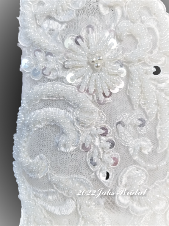 White beaded lace flower girl dress