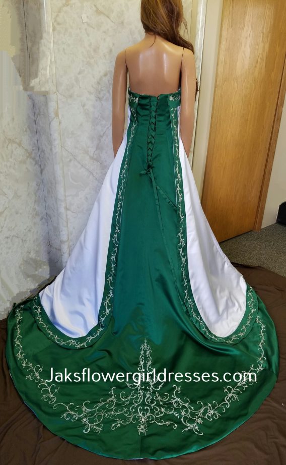 white and emerald green wedding dresses