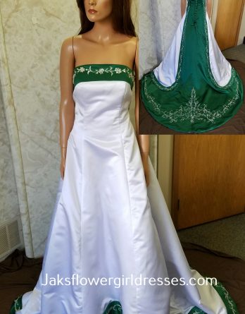 wedding dress colors of green and white with silver embroidery