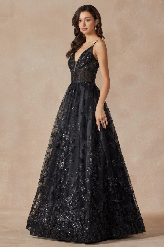 Black or ice blue glitter prom dress