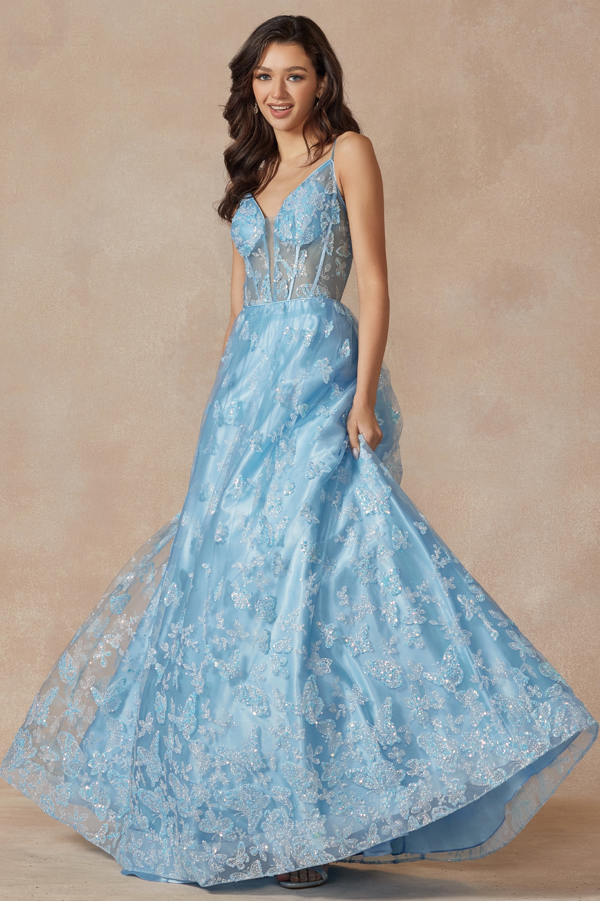 The Ice Blue Glitter Overlay Trumpet Dress – Cason Couture